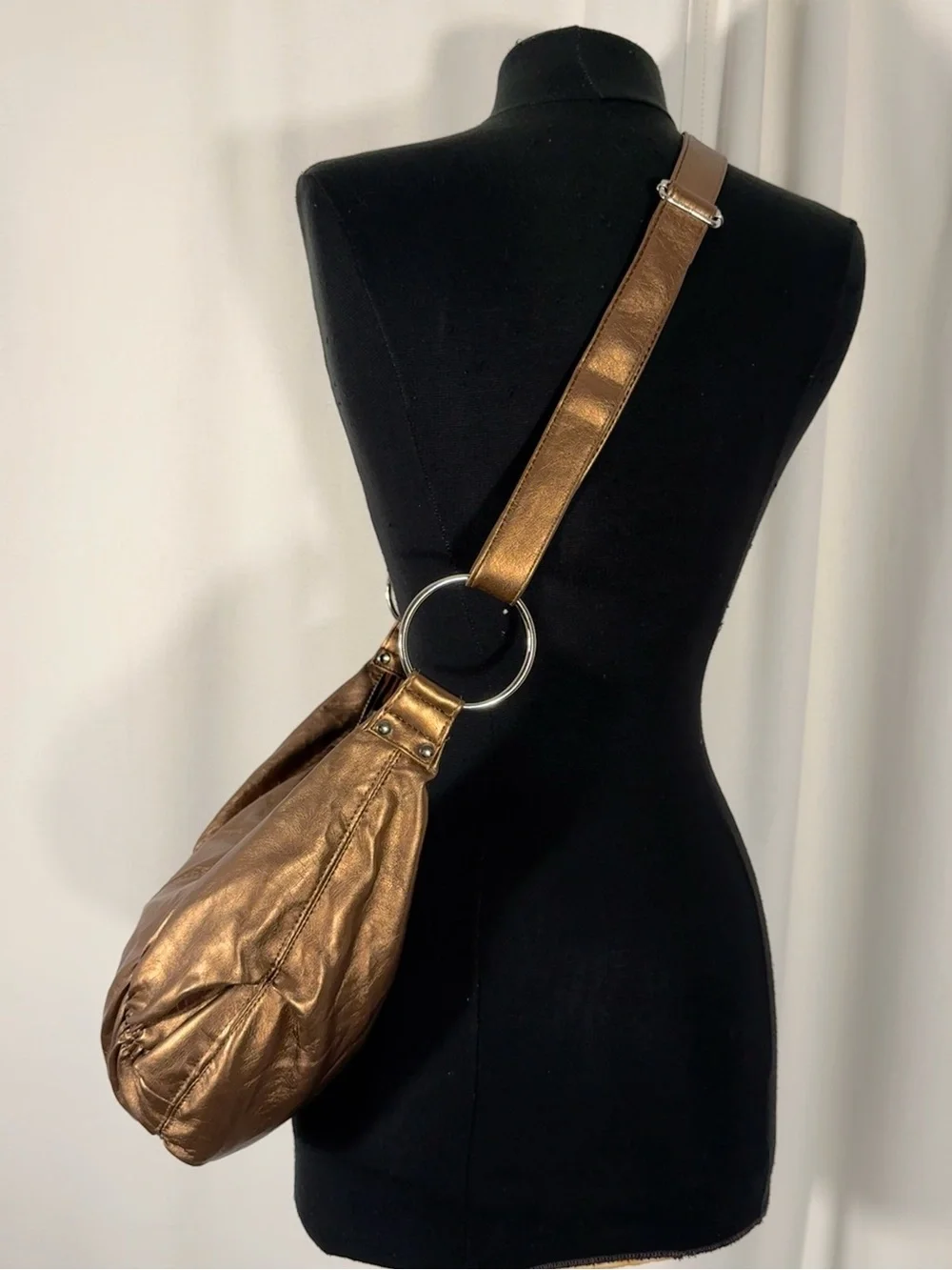 Y2K Era Metallic Bronze Slouchy Crossbody Bag